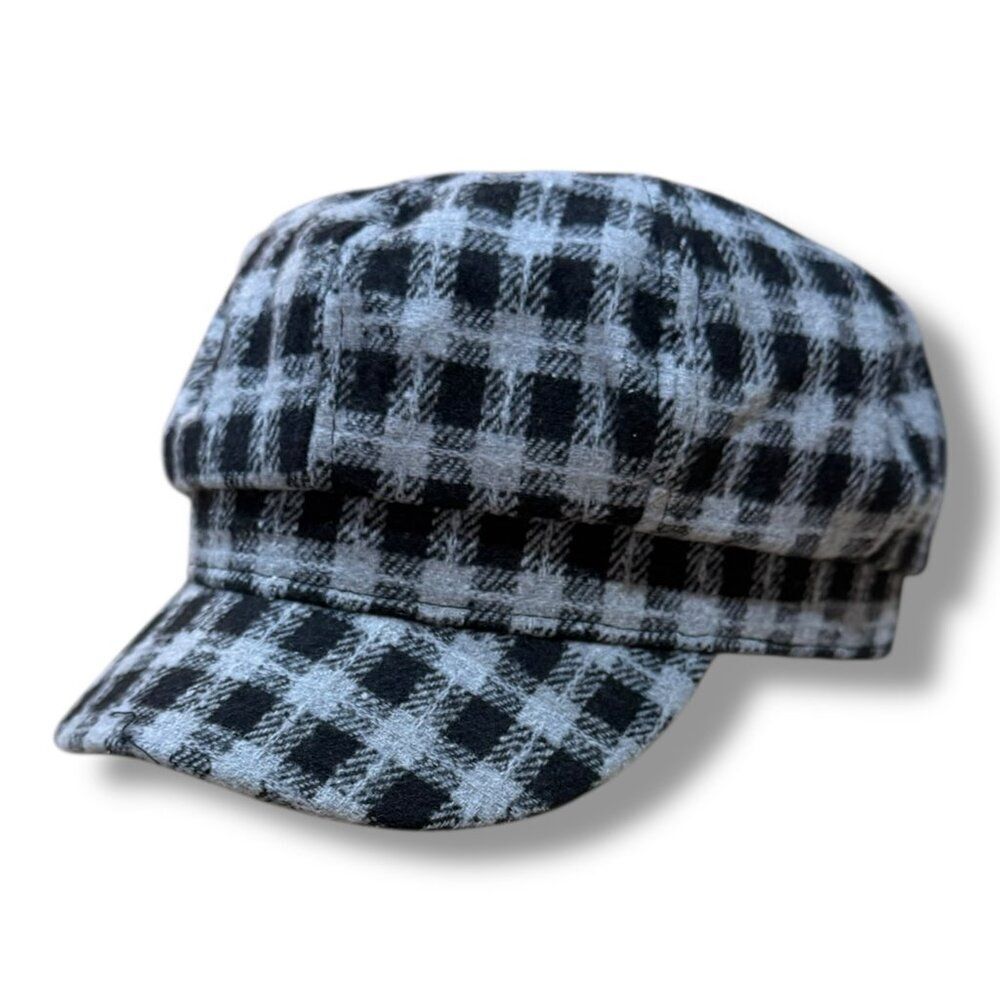 Plaid Gray Black Tweed Newsboy Cap Cabbie Hat NWT